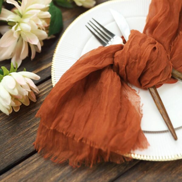 10 Terracotta Napkins Gauze Cheesecloth Burnt Sienna Wedding Napkins Reception Sale Tablescape Table Wholesale Dark Orange Fall Autumn