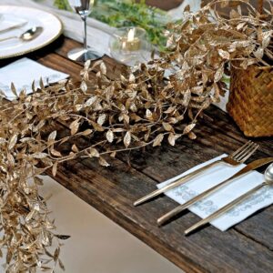 TWO 41" Gold Leaf Garland Artificial Decorations Gold Branches Metallic Ivy Vines Glam Christmas Holiday Table Setting Mantle Fireplace