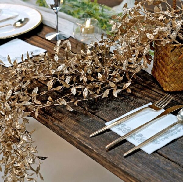 TWO 41" Gold Leaf Garland Artificial Decorations Gold Branches Metallic Ivy Vines Glam Christmas Holiday Table Setting Mantle Fireplace