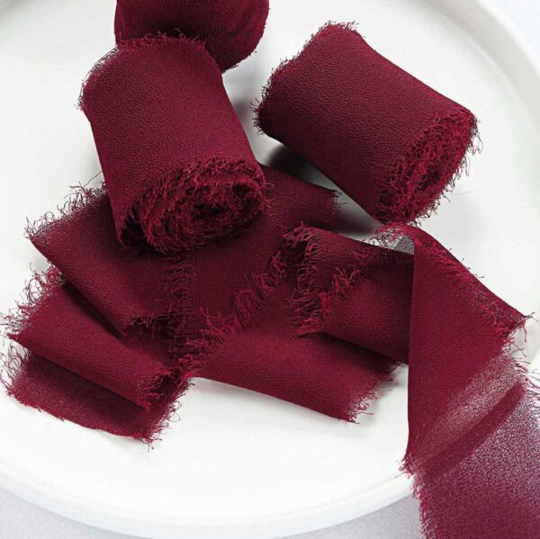 2 Pack 18FT Burgundy Silk-Like Chiffon Linen Ribbon Roll For Bouquets Wedding Invitations Fabric Gift Wrapping Christmas Fancy Dark Red