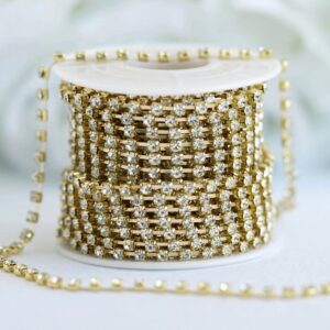 30 FT. Gold Diamond Rhinestone Chain Roll 3mm Gemstone Ribbon DIY Decor Crystal Garland Christmas Tree Decorations Sparkly String Sparkly