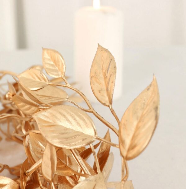 6 FT. Gold Leaf Garland Artificial Decorations Gold Branches Metallic Magnolia Vines Glam Christmas Holiday Table Setting Mantle Fireplace