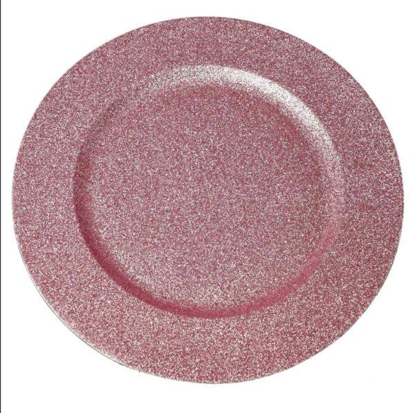 SIX 13" Glitter Charger Plates Rose Gold Sparkly Barbie Themed Tablescape Dinnerware Table Setting Wholesale Party Supplies Pink Sparkle