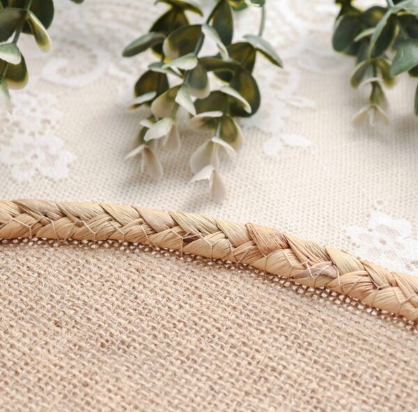 FOUR Boho Placemats Natural 15" Braided Edges Farmhouse Barn Rustic Round Woven Burlap Jute Table Mats Primitive Old World Boho Table Sale