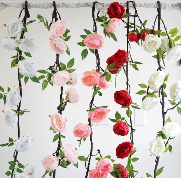 FOUR 6 FT. Red Peony Garland Vine Spring Decor Easter Floral Arrangements Wedding Ceremony Outdoor Hanging Flowers Red Faux Peony Sale