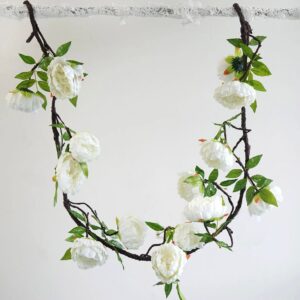 6 FT. Cream Peony Garland Vine Spring Decor Easter Floral Arrangements Wedding Ceremony Outdoor Hanging Flowers Ivory Faux Rose Gold Sale