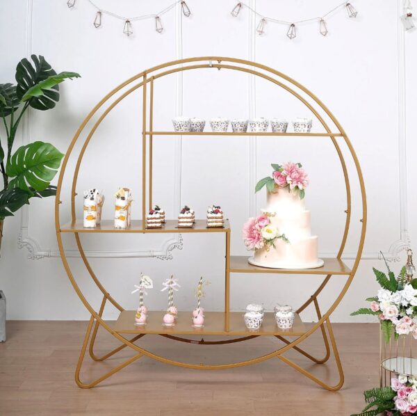 4 FT. Extra Large Gold Metal Tiered Dessert Shelf Display Rack Cake Stand Cupcake Holder Snack Sandwich Appetizer Party Decoration Geometric