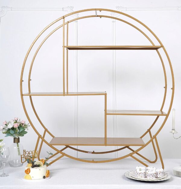 4 FT. Extra Large Gold Metal Tiered Dessert Shelf Display Rack Cake Stand Cupcake Holder Snack Sandwich Appetizer Party Decoration Geometric