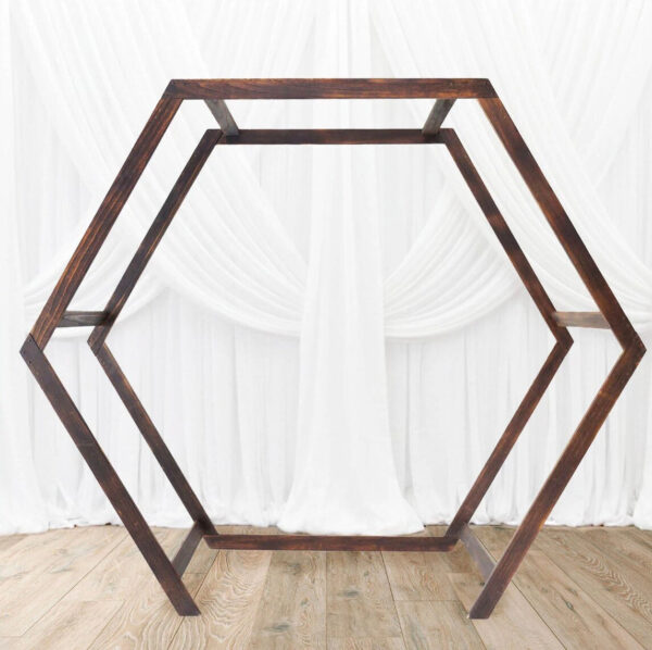 8.5 FT. Wooden Wedding Arch Backdrop Hexagon Brown DIY Rustic Photo Backdrop Heavy Duty Photography Stand Ceremony Outdoor Decoration Floral