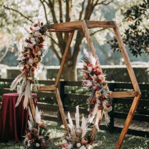 8.5 FT. Wooden Wedding Arch Backdrop Hexagon Brown DIY Rustic Photo Backdrop Heavy Duty Photography Stand Ceremony Outdoor Decoration Floral