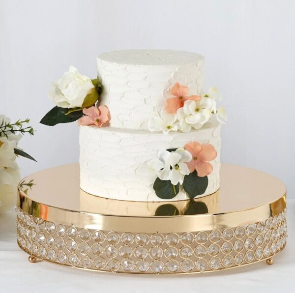 15" Gold Round Cake Stand Cupcake Holder Snack Sandwich Appetizer Party Decorations Table Geometric Wedding Cake