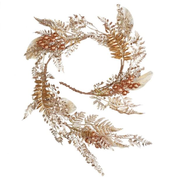 4 FT. Gold Fern Leaf Garland Faux Metallic Decorative Bouquets Artificial Leaves Branch Vase Filler Glam Christmas Holiday Table Setting