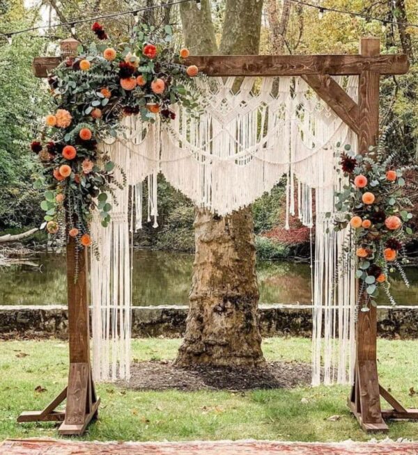 7 FT. Wooden Square Wedding Arch Heavy Duty Photography Backdrop Stand Ceremony Outdoor Decorations Photo booth Background Rustic Floral