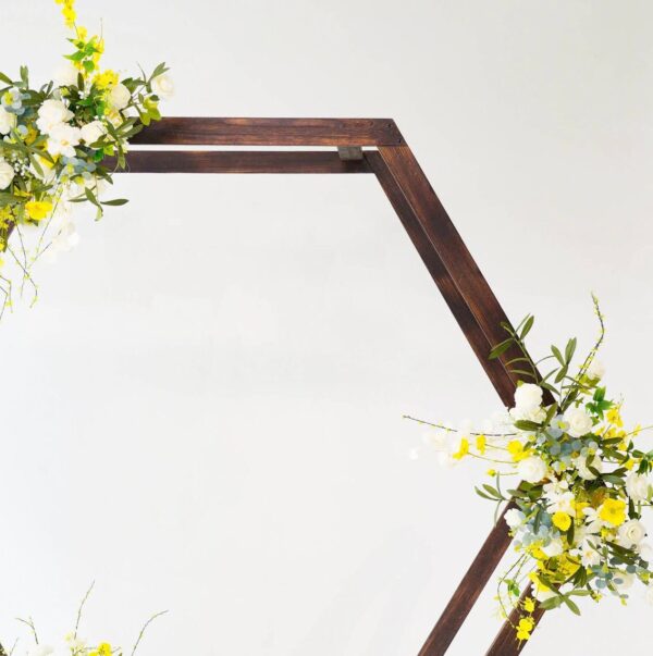 8.5 FT. Wooden Wedding Arch Backdrop Hexagon Brown DIY Rustic Photo Backdrop Heavy Duty Photography Stand Ceremony Outdoor Decoration Floral