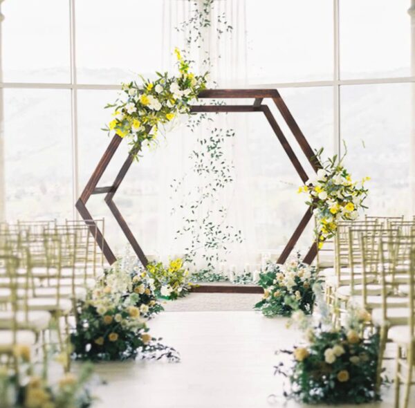 8.5 FT. Wooden Wedding Arch Backdrop Hexagon Brown DIY Rustic Photo Backdrop Heavy Duty Photography Stand Ceremony Outdoor Decoration Floral