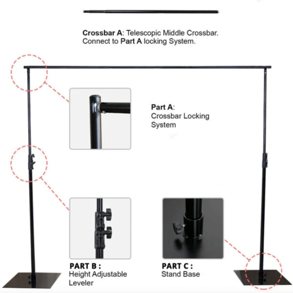 10 FT. Adjustable Heavy Duty Backdrop Stand Kit Steel Base Photography Studio Equipment Photo Booth Interview Portrait Picture PVC Free Ship