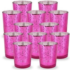 12 Hot Pink Mercury Glass Votive Candle Holders Speckled Glass Dark Pink Lighting Reception Wedding Wholesale Pink Table Decor Free Shipping