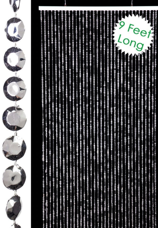 3 X 9 FT Crystal Curtain Metallic Silver Beaded Diamond Sparkly Hanging Crystals Backdrop Draping Wedding Event Reception Outdoor Decoration