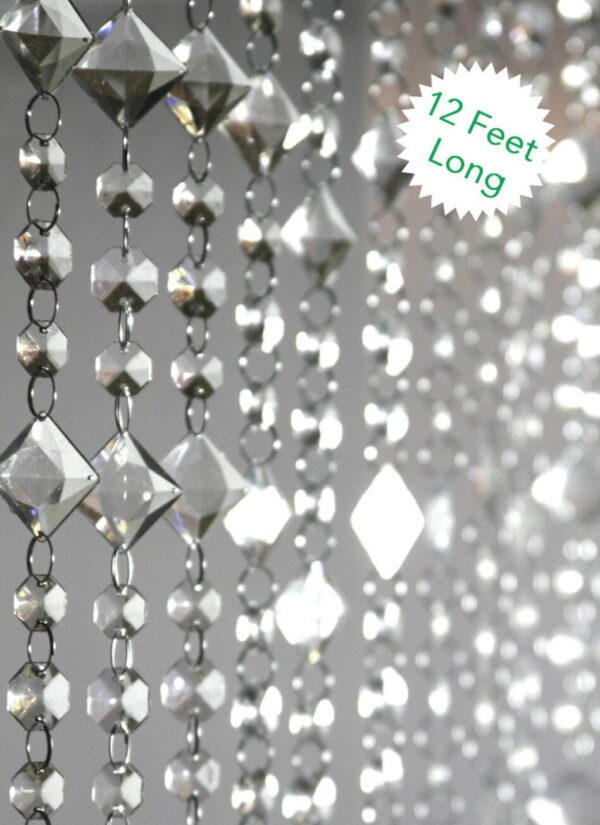 12 FT Crystal Curtain Iridescent Beaded Diamond Sparkly Hanging Crystal Backdrop Draping Wedding Event Reception Outdoor Decoration Bendable