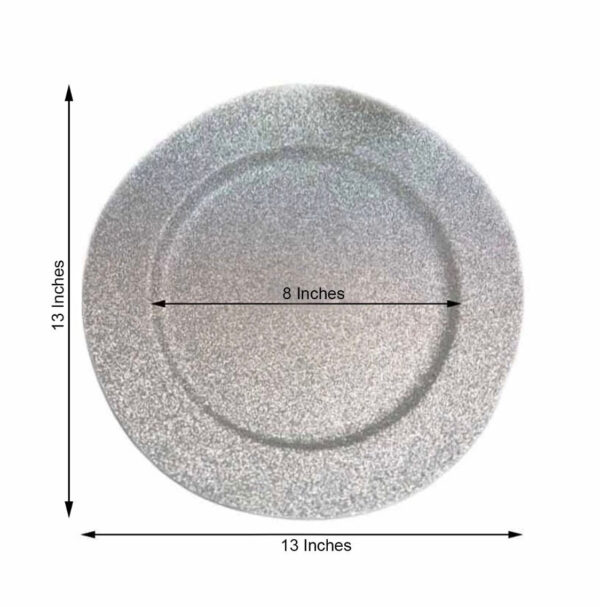 SIX 13" Silver Glitter Charger Plates Sparkly Glitz Glam Sparkly Tablescape Dinnerware Table Setting Wholesale Party Supplies Sparkle