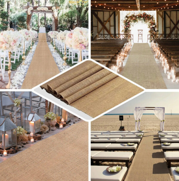 100FT Burlap Aisle Runner Natural Jute Borders Rustic Ceremony Decorations Barn Wedding Classic Outdoor Decor Boho Long Aisle Runner