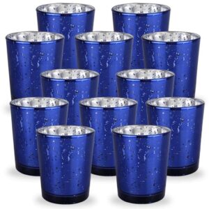 12 Navy Blue Mercury Glass Votive Candle Holders Speckled Dark Blue Cobalt Lighting Reception Wedding Wholesale Spring Table Decor Free Ship