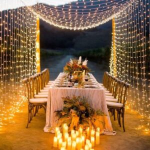 10FT x 9.5FT Warm 300 LED Lights 8 Modes Outdoor Plug-In Fairy Wedding Lighting Patio Gazebo Curtain Backyard Event Canopy Reception Party