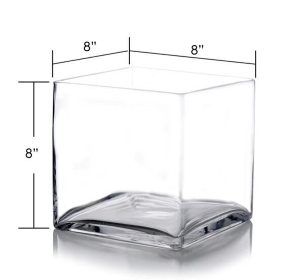 4 PACK 8" Square Glass Cube Vases, Wedding Reception Centerpieces, Floral Arrangements, Table Decorations, Large Short Vase Wholesale,