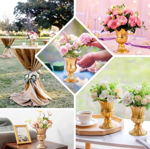 4 PACK 6" Metal Gold Trumpet Vases Wedding Reception Centerpieces Floral Arrangements Table Decorations Compote Short Vase Planter Urn Sale