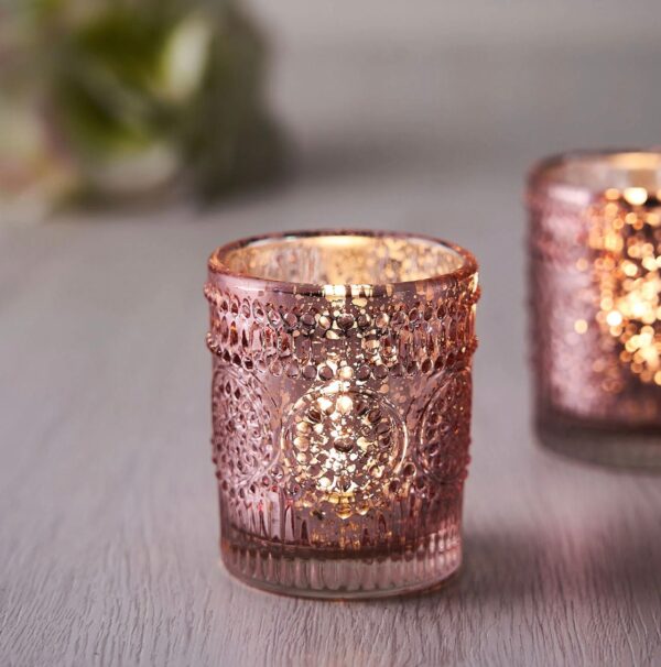 24 Rose Gold Mercury Glass Votive Candle Holders Speckled Glass Blush Lighting Reception Wedding Wholesale Pink Table Decor Free Shipping