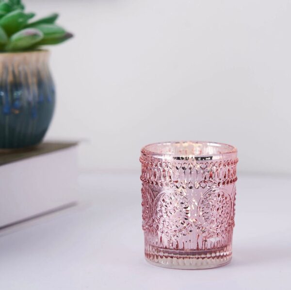 24 Rose Gold Mercury Glass Votive Candle Holders Speckled Glass Blush Lighting Reception Wedding Wholesale Pink Table Decor Free Shipping