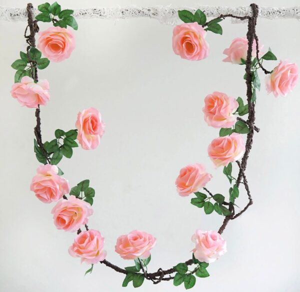 6 FT. Pink Rose Garland Vine Spring Decor Easter Floral Arrangements Wedding Ceremony Outdoor Hanging Flowers Pink Fake Faux Rose Gold Sale