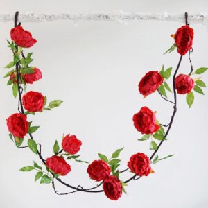 6 FT. Red Peony Garland Vine Spring Decor Easter Floral Arrangements Wedding Ceremony Outdoor Hanging Flowers Red Faux Peony Flower Sale