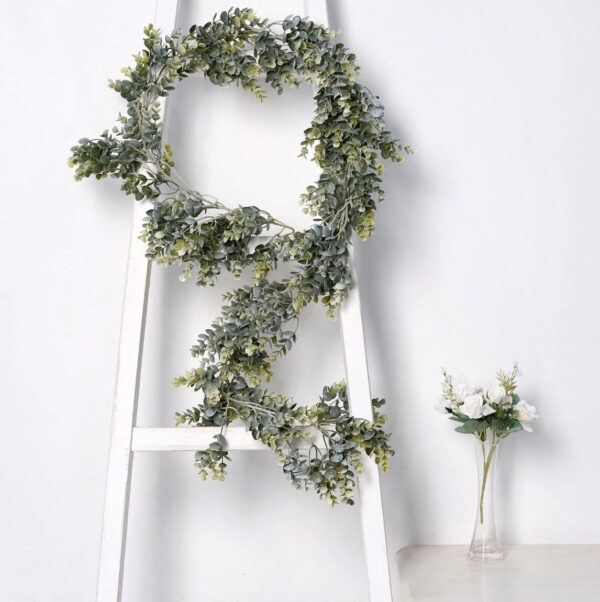 6 FT. Frosted Green Realistic Eucalyptus Leaf Garland Plant Waterproof Faux Hanging Vine Christmas Holiday Plant Deco Mantle Fireplace Sale