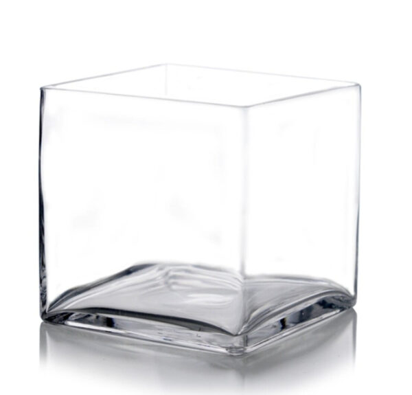 4 PACK 8" Square Glass Cube Vases, Wedding Reception Centerpieces, Floral Arrangements, Table Decorations, Large Short Vase Wholesale,