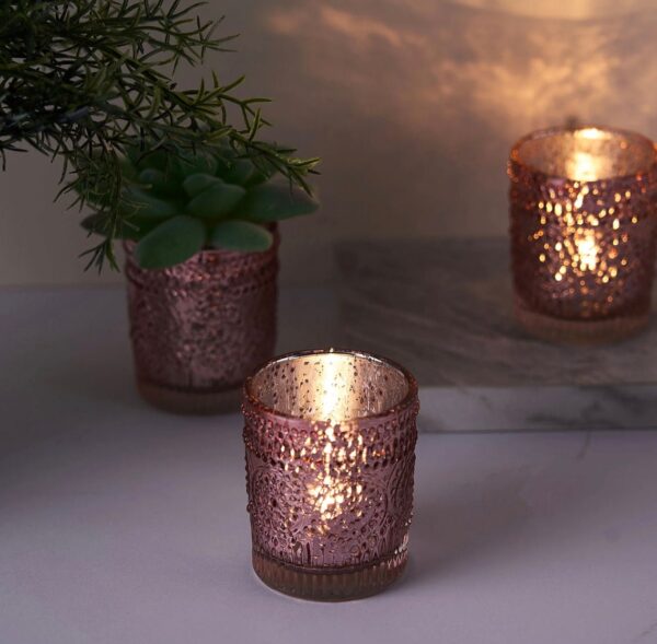 24 Rose Gold Mercury Glass Votive Candle Holders Speckled Glass Blush Lighting Reception Wedding Wholesale Pink Table Decor Free Shipping