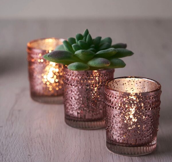 24 Rose Gold Mercury Glass Votive Candle Holders Speckled Glass Blush Lighting Reception Wedding Wholesale Pink Table Decor Free Shipping