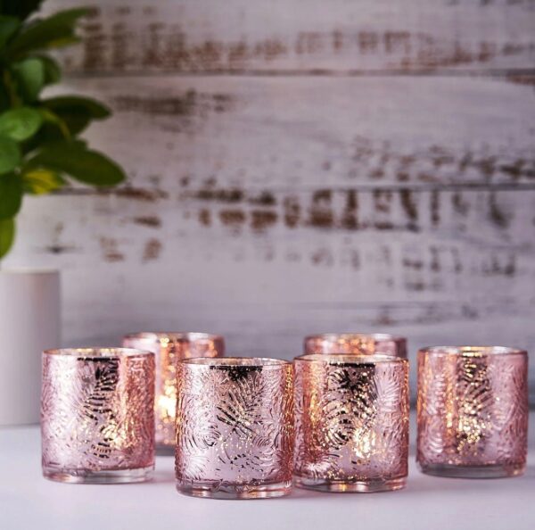 24 Rose Gold Mercury Glass Votive Candle Holders Speckled Glass Blush Lighting Reception Wedding Wholesale Pink Table Decor Free Shipping