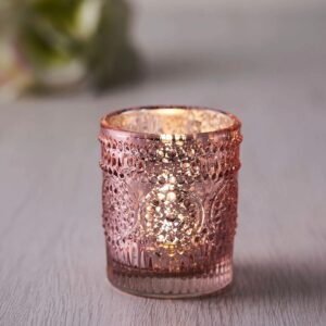 24 Rose Gold Mercury Glass Votive Candle Holders Speckled Glass Blush Lighting Reception Wedding Wholesale Pink Table Decor Free Shipping