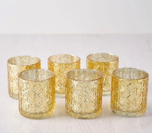 24 Gold Mercury Glass Votive Candle Holders Speckled Glass Light Gold Lighting Reception Wedding Wholesale Champagne Table Decor Free Ship