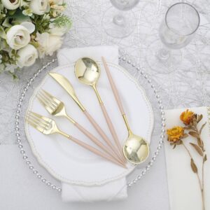 48 Gold Beige Cutlery Forks Spoons Knives Dinner Dessert Plastic Flatware Dinnerware Heavy Duty Silverware Birthday Bridal Baby Rehearsal