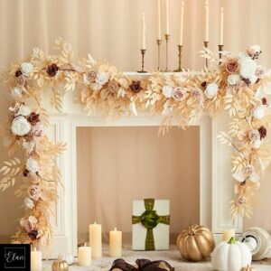 6 FT. Beige Floral Eucalyptus Garland Floral Table Runner Rehearsal Dinner Bridal Shower Beige Ivory Cream Artificial Flower Garlands Sale