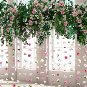 FIVE 6.5 FT. Hanging Flower Garland Vine Suspended Floral Arrangements Wedding Ceremony Outdoor Flowers Pink White Ivory Ceremony Arch Decor