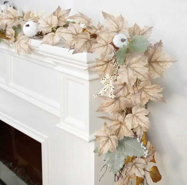 9 FT. Autumn Garland Fall Harvest Decor Fall Decorations White Pumpkin String Garlands Fireplace Mantel Decor Wholesale Thanksgiving Decor