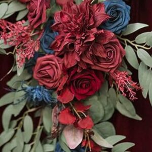 6 FT. Deep Red Navy Eucalyptus Floral Garland Flowers Table Runner Wedding Navy Blue Rehearsal Dinner Bridal Shower Floral Burgundy Roses