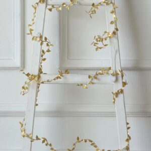 TWO 15 FT. Gold Ivy Fairy Lights Leaf Garland Artificial Decorations Gold Branches Metallic Christmas Holiday Table Setting Mantel Fireplace