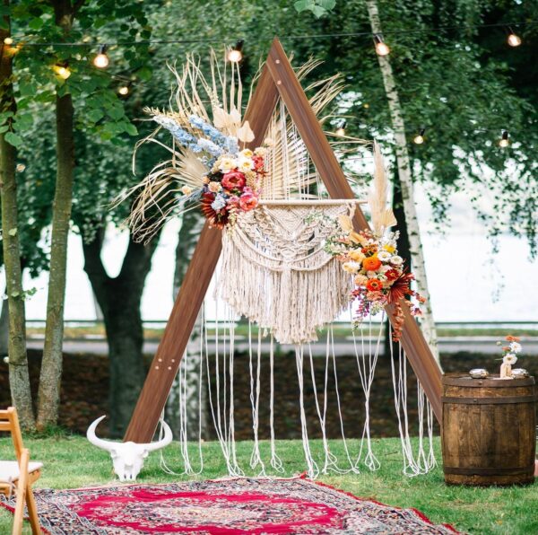 10 FT. Triangle Wooden Wedding Boho Arch Backdrop Brown DIY Rustic Photo Backdrop Heavy Duty Photography Stand Ceremony Outdoor Decoration