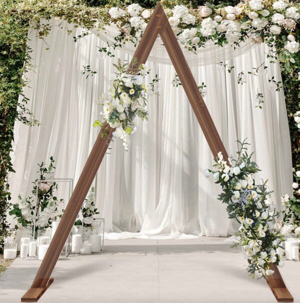 10 FT. Triangle Wooden Wedding Boho Arch Backdrop Brown DIY Rustic Photo Backdrop Heavy Duty Photography Stand Ceremony Outdoor Decoration