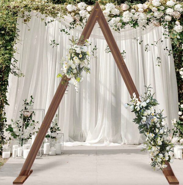 10 FT. Triangle Wooden Wedding Arch Backdrop Brown DIY Rustic Photo Backdrop Heavy Duty Photography Stand Ceremony Outdoor Decoration Floral