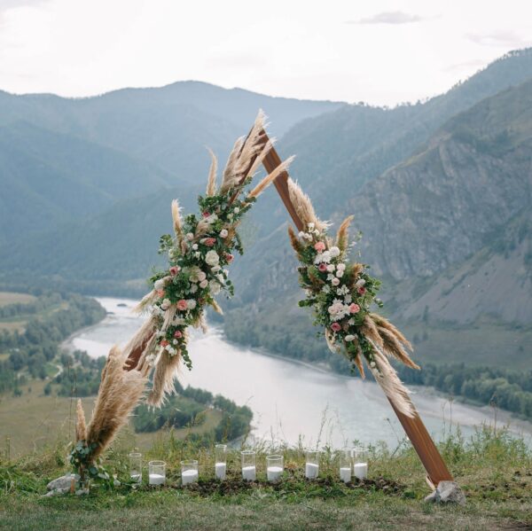 10 FT. Triangle Wooden Wedding Arch Backdrop Brown DIY Rustic Photo Backdrop Heavy Duty Photography Stand Ceremony Outdoor Decoration Floral